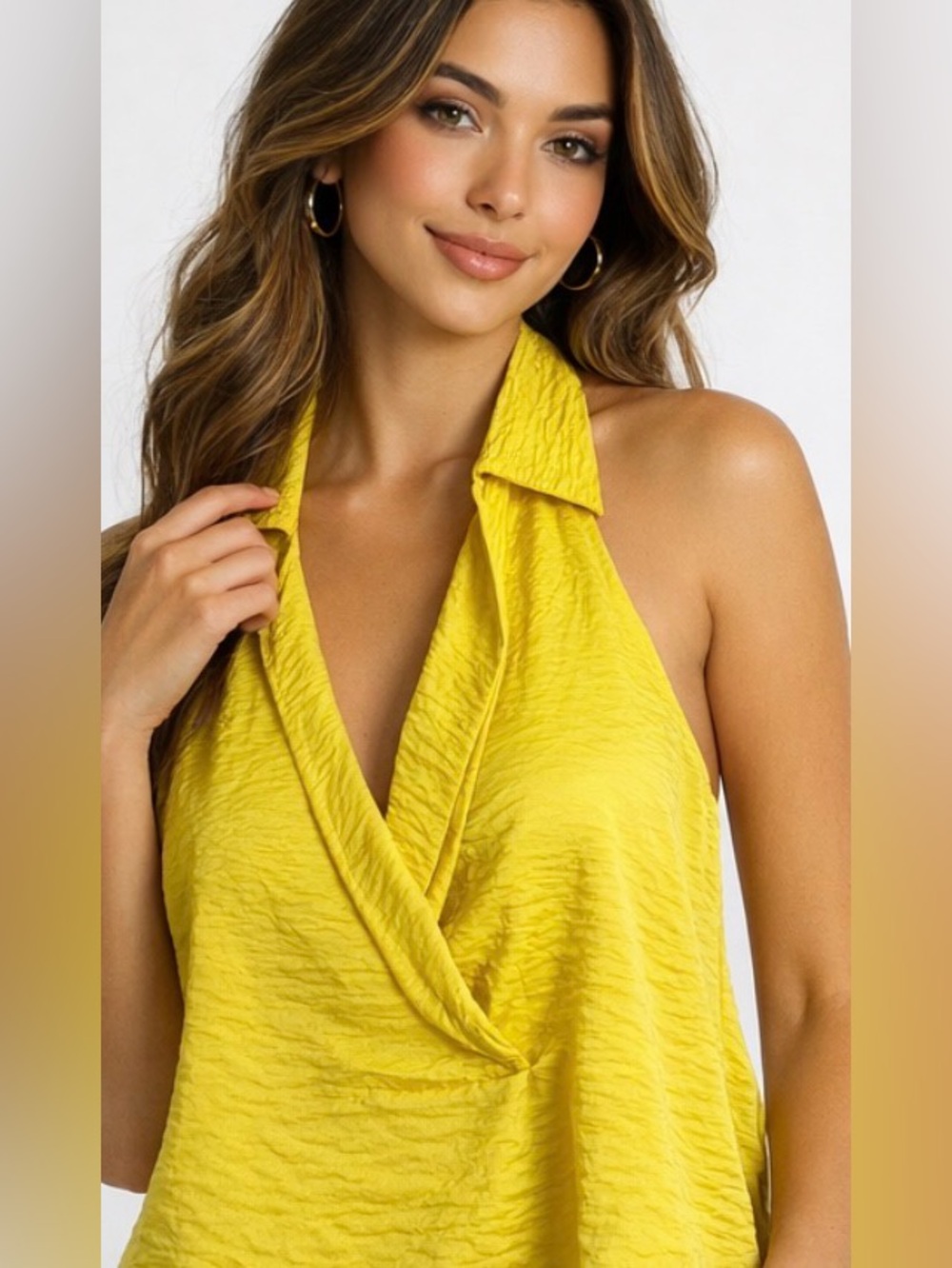Anthropologie Size S Yellow Halter Blouse Draped V-Neck Sleeveless Top(A560)